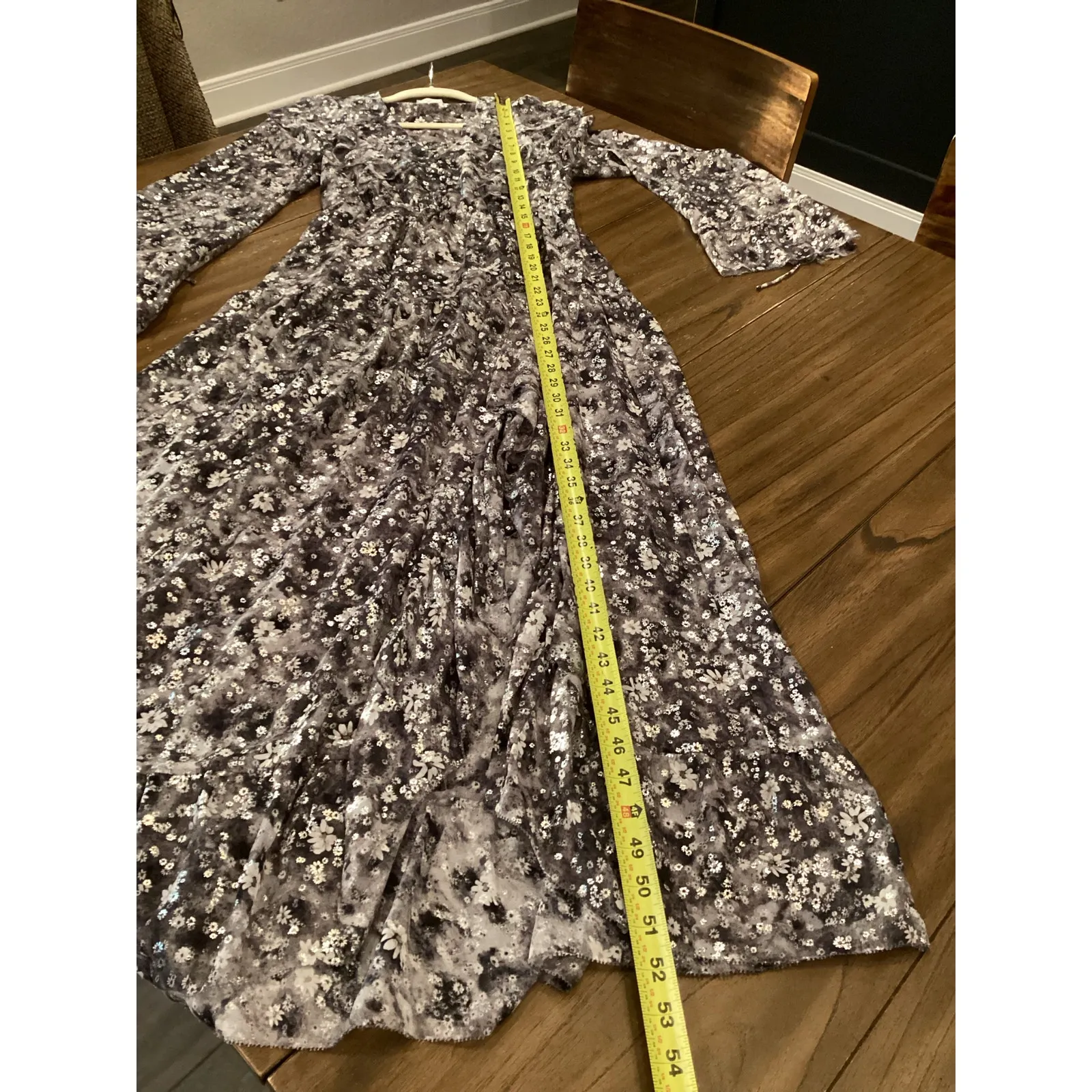 The Kooples black and Silver Floral Print ruffle v neck long sleeve midi dress 0 - Image 7