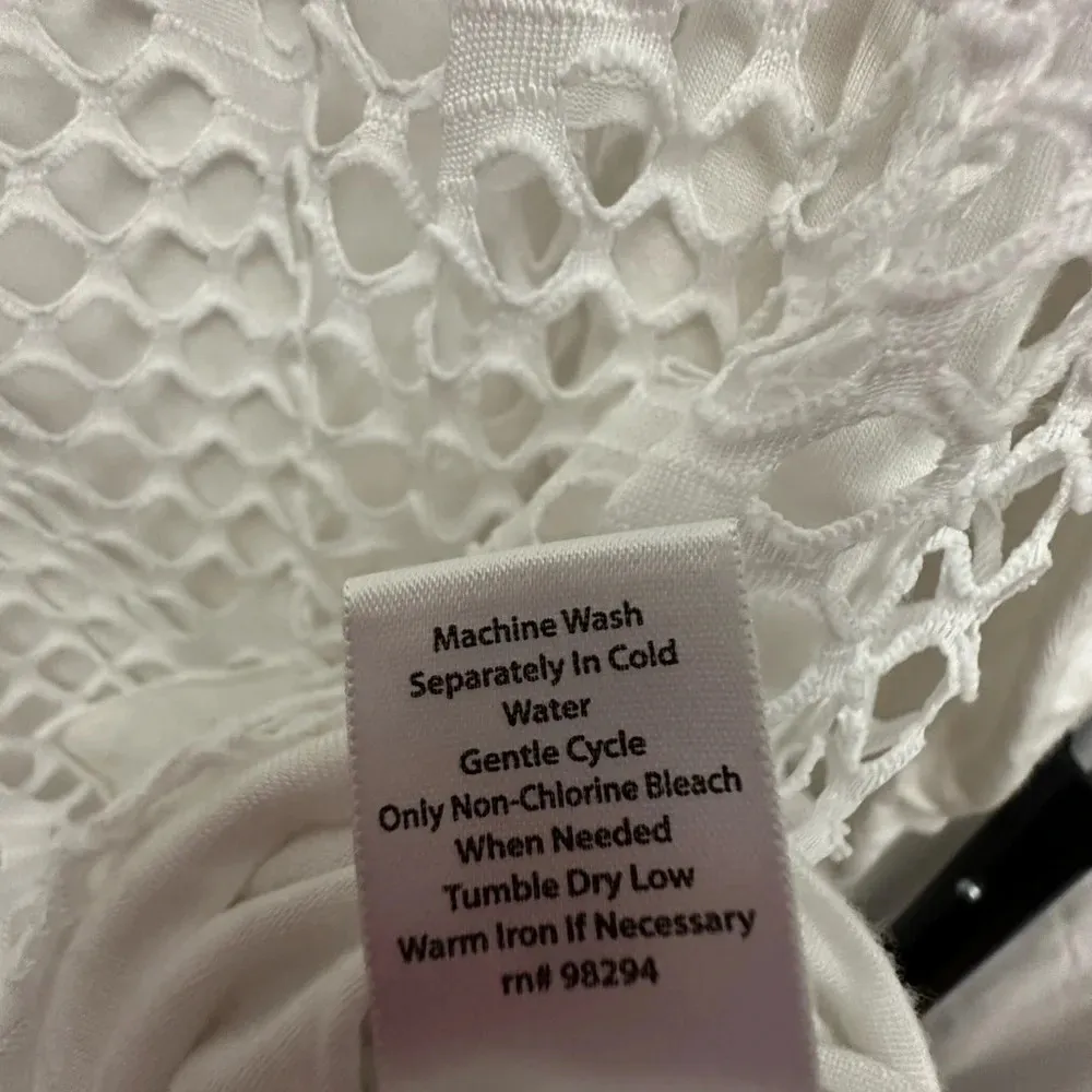 Coral Bay Lagenlook Top White Fishnet 3/4 Sleeve Tee Size XL - Image 5