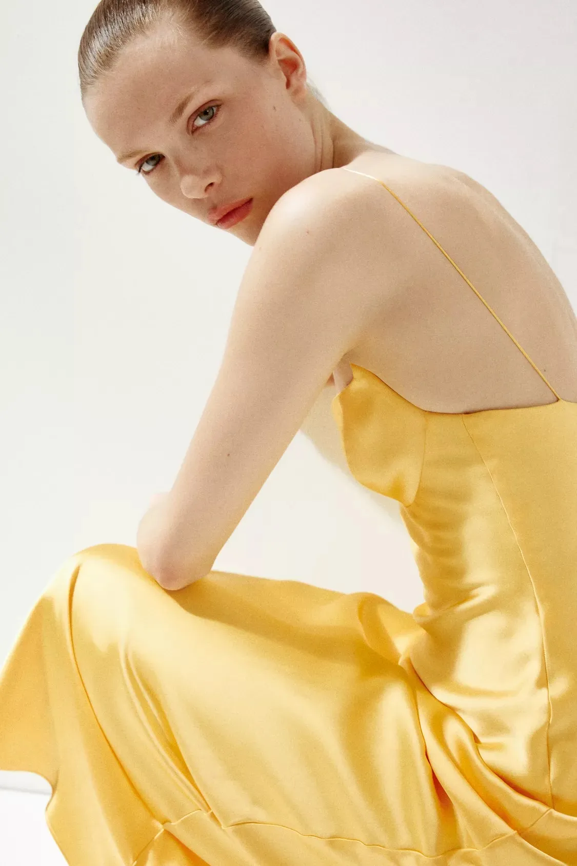 Zara golden Yellow Maxi satin corset bodycon formal Dress evening party wedding - Image 10