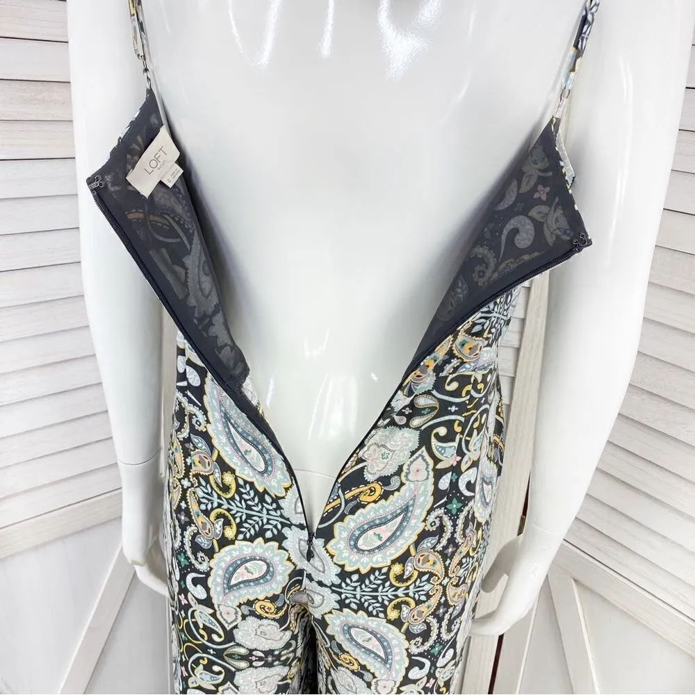 Loft Paisley Sleeveless Surplice Top Wide Leg Jumpsuit Black Multi Size 0 - Image 9