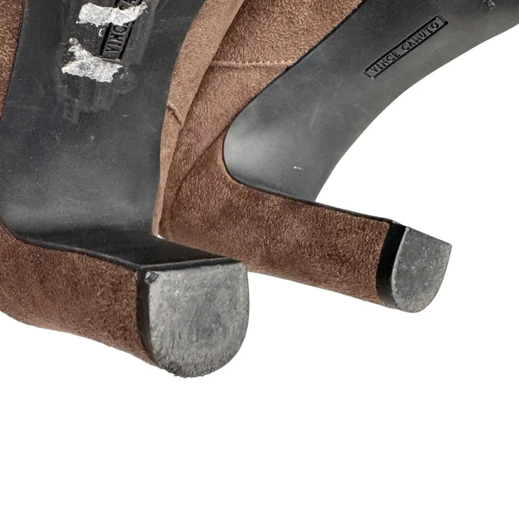 VINCE CAMUTO ANKLE PEEP TOE ULTRA SUEDE TAUPE BOOTIES SZ 8.5 - Image 4