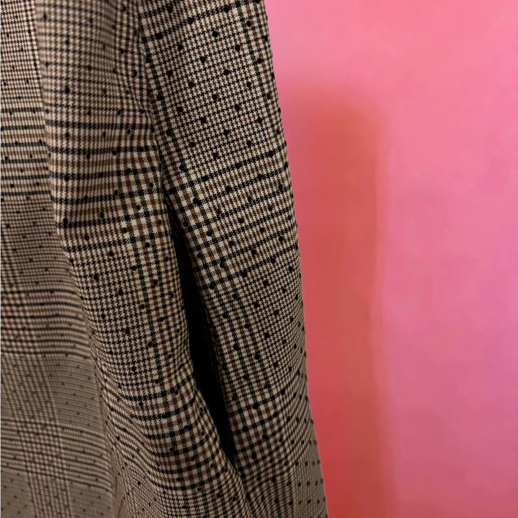 Zara Brown Plaid & Polka Dot Puff-Sleeve Babydoll 60s Style Shift Dress - Medium - Image 13