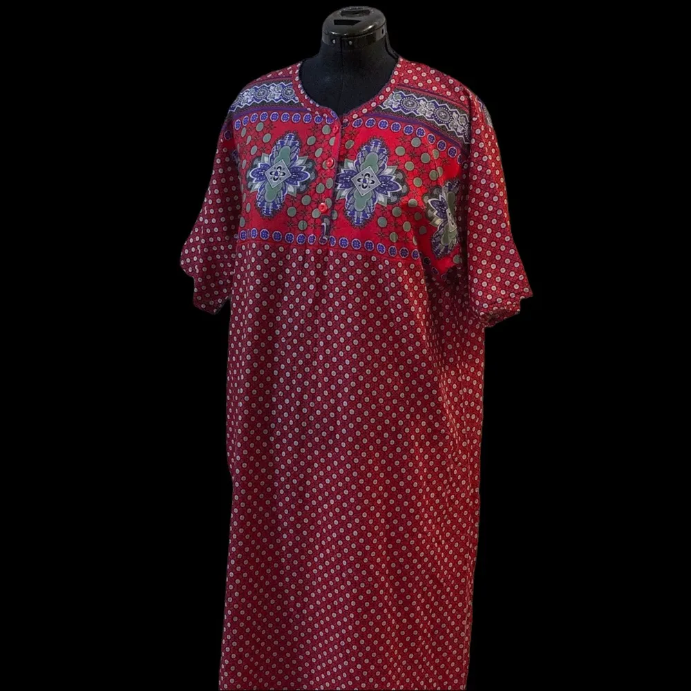 Vintage Charming Lady by 4Family Red Paisley Nightgown Maxi Dress Size 2X - Image 8