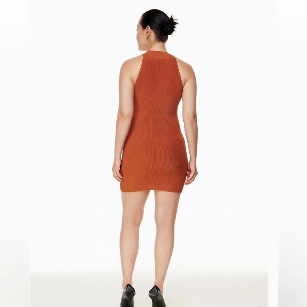 Aritzia Babaton halter sculpt knit ribbed mini dress sz XL Orange - Image 2