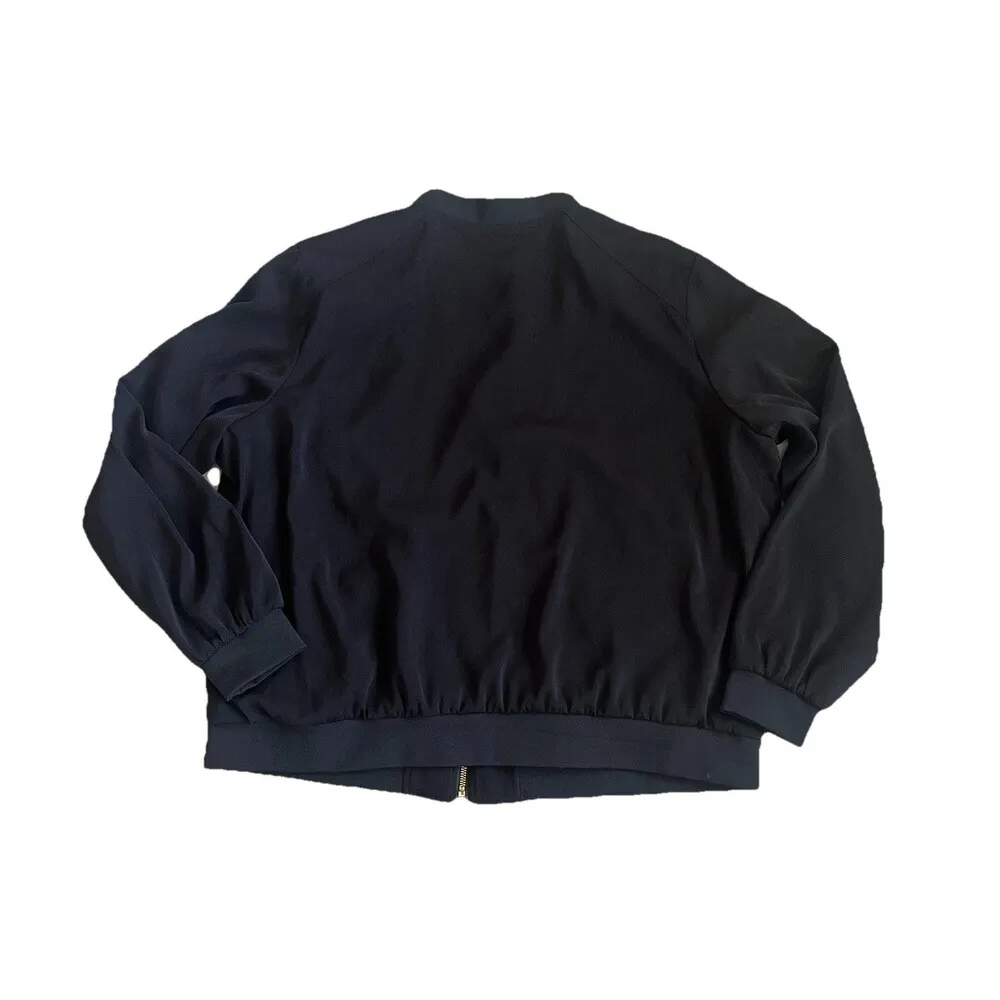 Susan Graver Solid Black Size XL Floral Lined Bomber Full Zip Jacket - Image 3