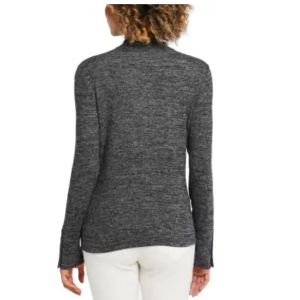 Black Heather Lightweight Sweater with Snap Button Sleeves - Image 2