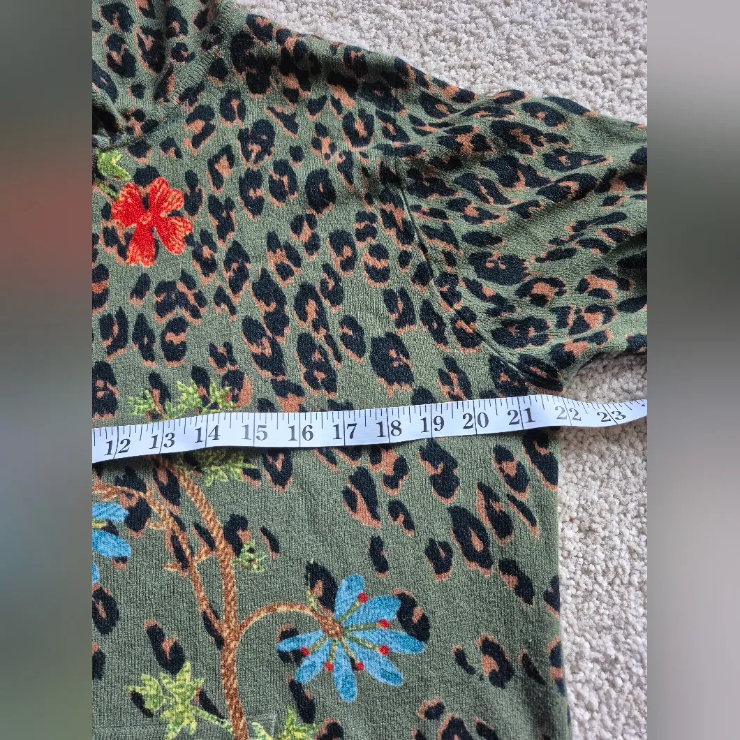 "Til The End" Floral Leopard Print Hoodie Sweatshirt Size XL Green - Image 7