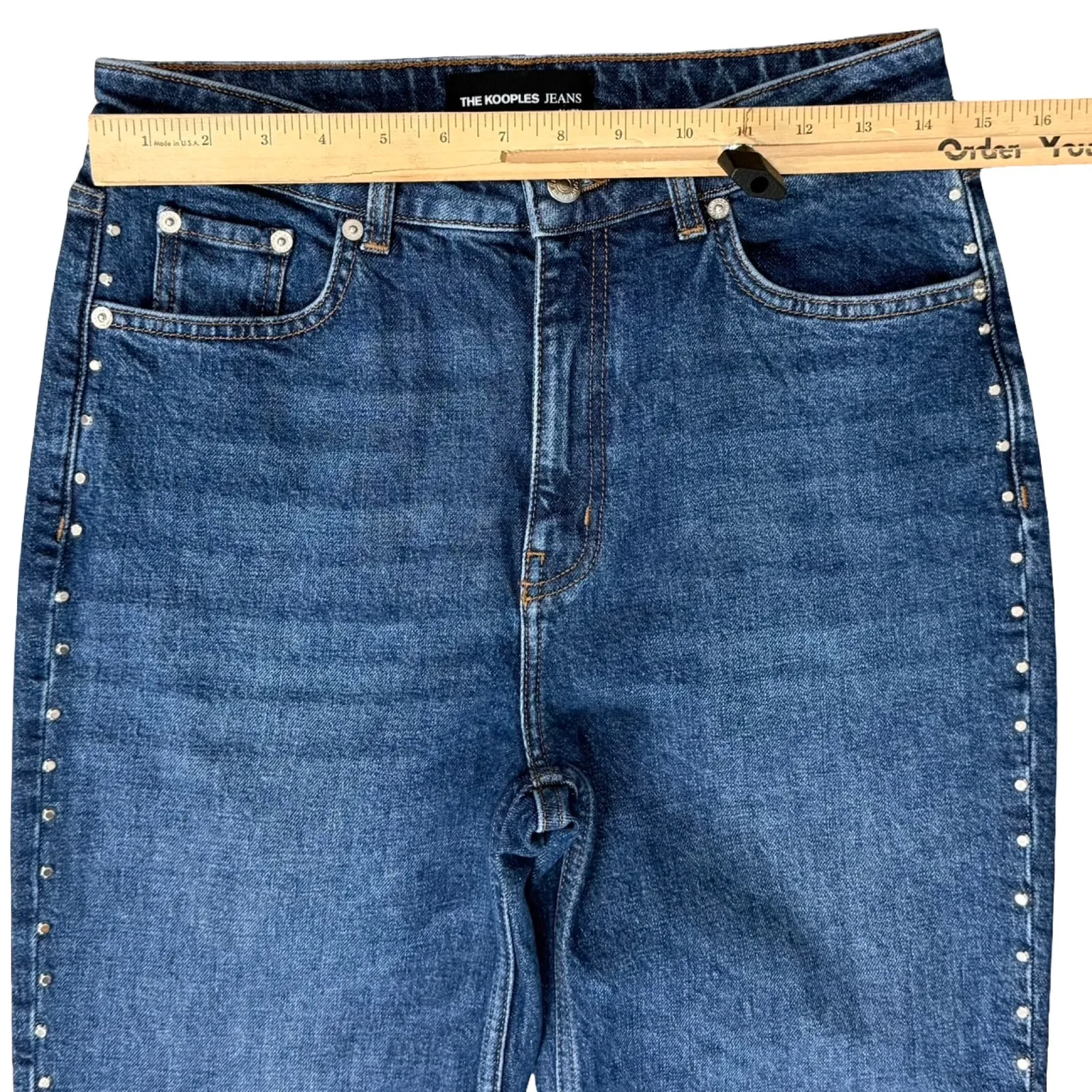 The Kooples Katy Blue Earth Dot Silver Studded Straight Leg Denim Jeans size 28 - Image 6