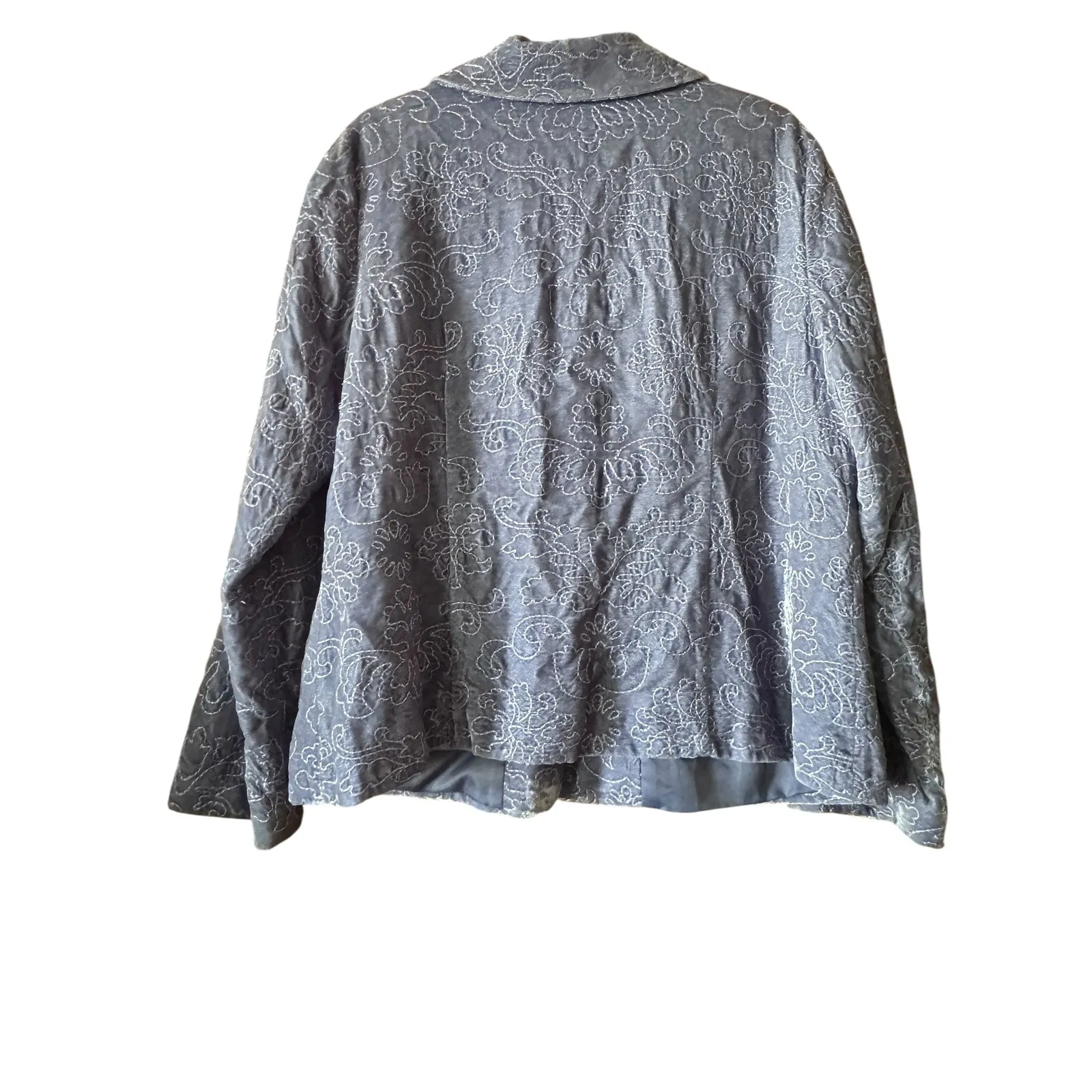 J.Jill Embroidered Floral velvet quilted Blue Blazer Jacket, Women's Size L Size L - Image 3