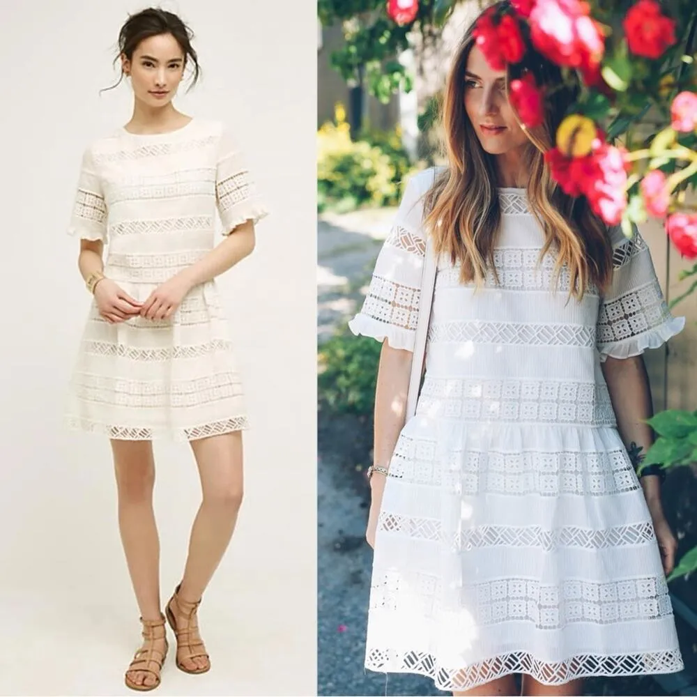 Anthropologie KAS Ethereal Dainty Doily Lace  Dress Small Ivory Coquette Ruffle - Image 4