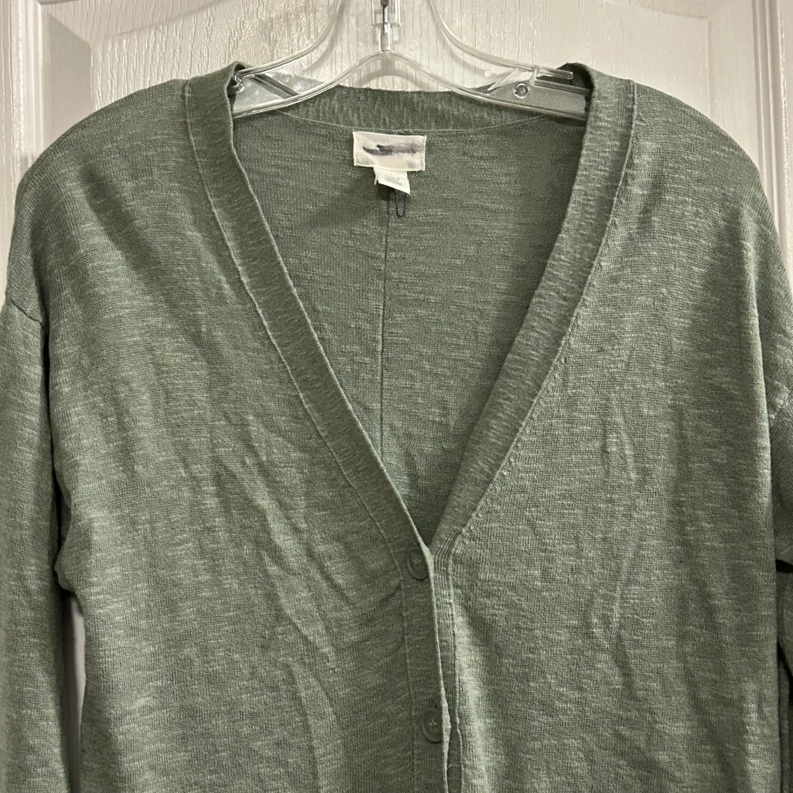 Caslon Cardigan Olive Green Linen Cotton Blend Long Sleeve V Neck Pockets Size S - Image 6