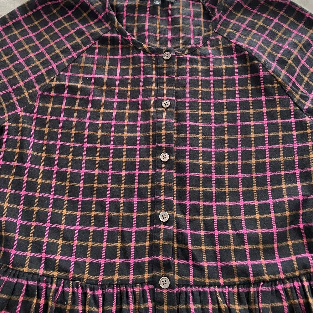 Madewell plaid flannel pink black raglan button front shirt dress w/pockets 0 - Image 13