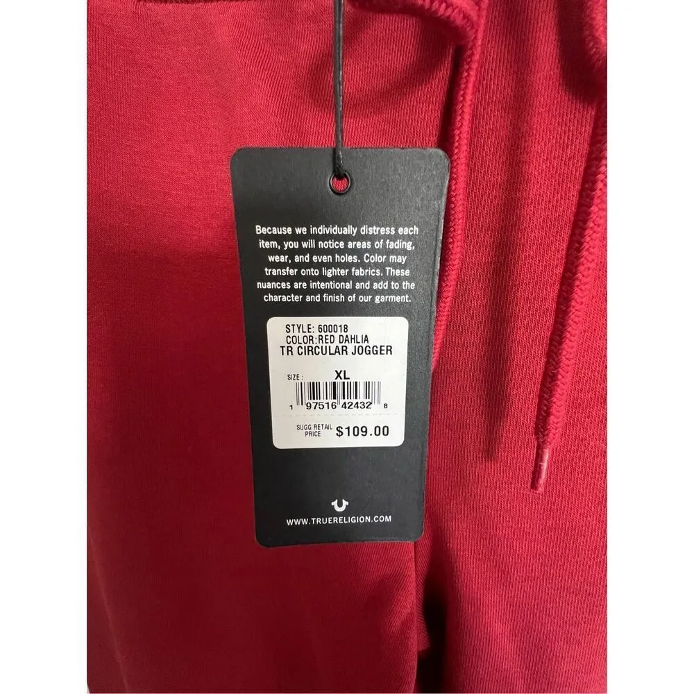 NWT True Religion Red Fleece Joggers With Gold Studded Horseshoe - Image 4