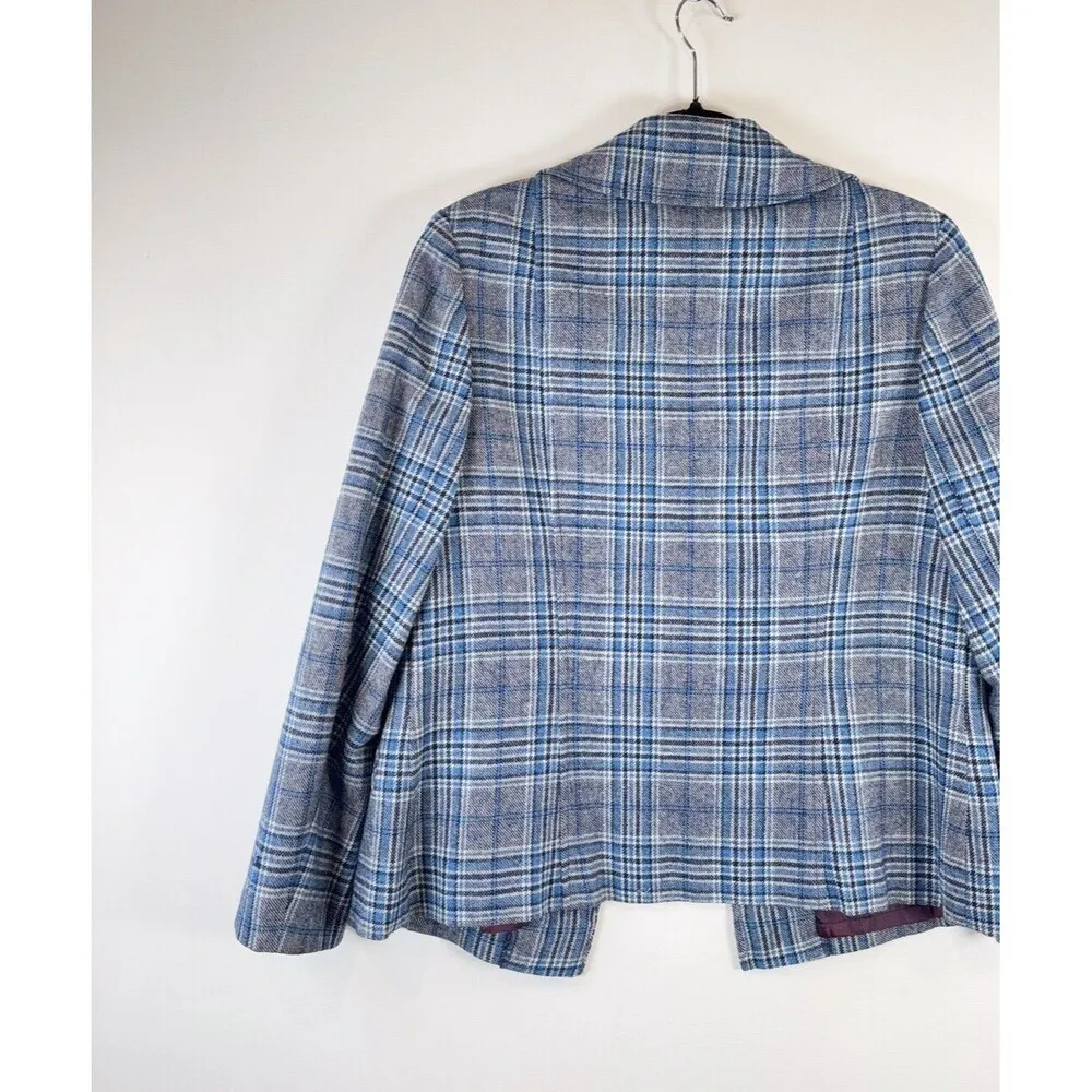 Pendleton Womens Blazer Blue Plaid Pure Virgin Wool Suit Jacket Designer Size 14 - Image 9