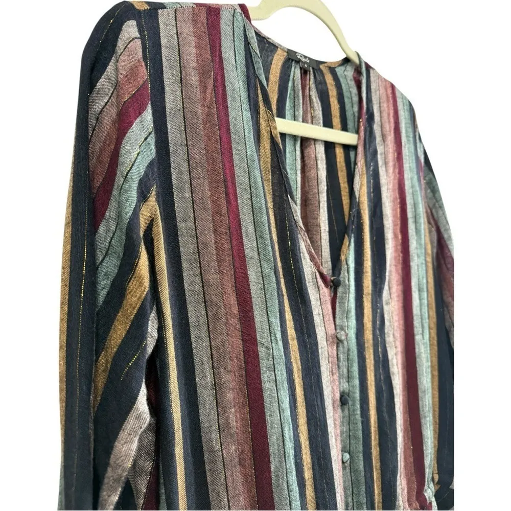 RAILS Beaux Blouse Varadero Striped Button Front Metallic Thread Peplum‎ Top SM - Image 7