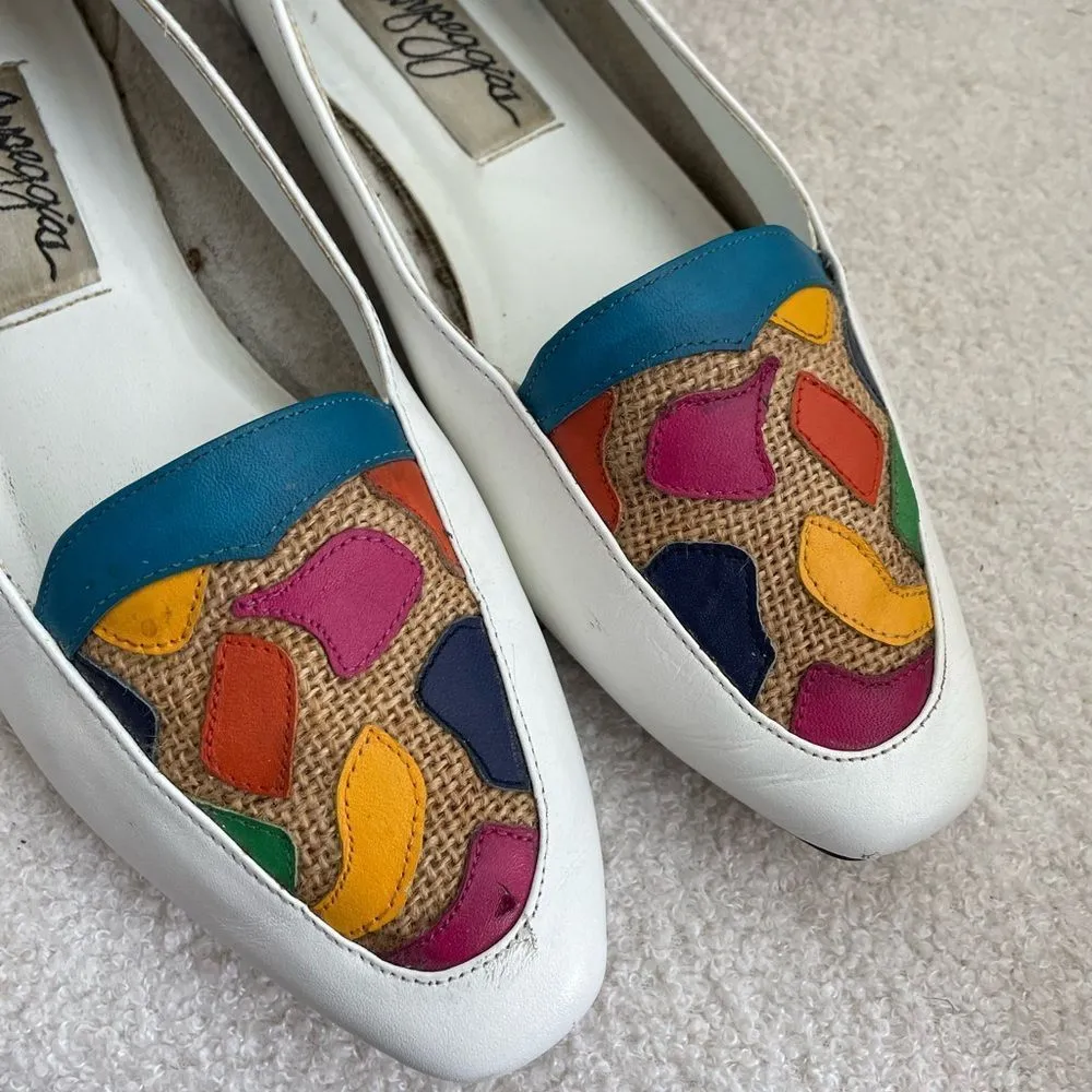 Vintage 80s 90s Arpeggios Leather Loafers Flats Shoes Rainbow Color White 9 - Image 2