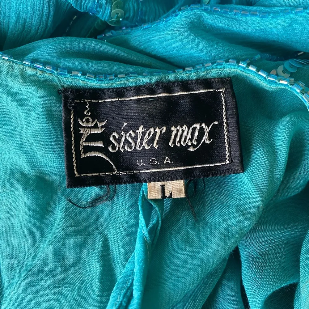 Sister Max Beaded Art Deco 20s Sequin Long Sleeve Dress, Size Large Blue - Image 9