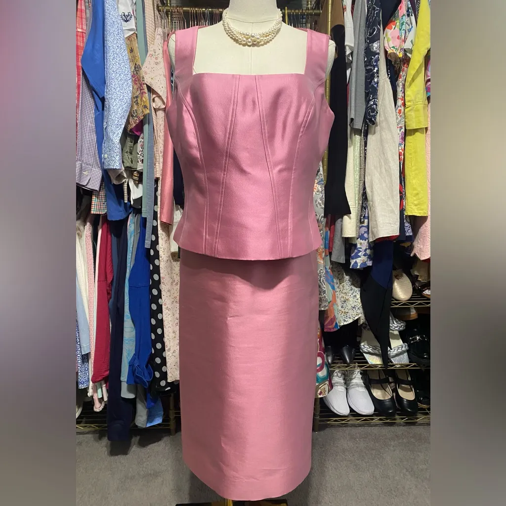 Carlisle Silk Blend Hot Pink Shantung 2-Piece Skirt Suit Set - Image 2
