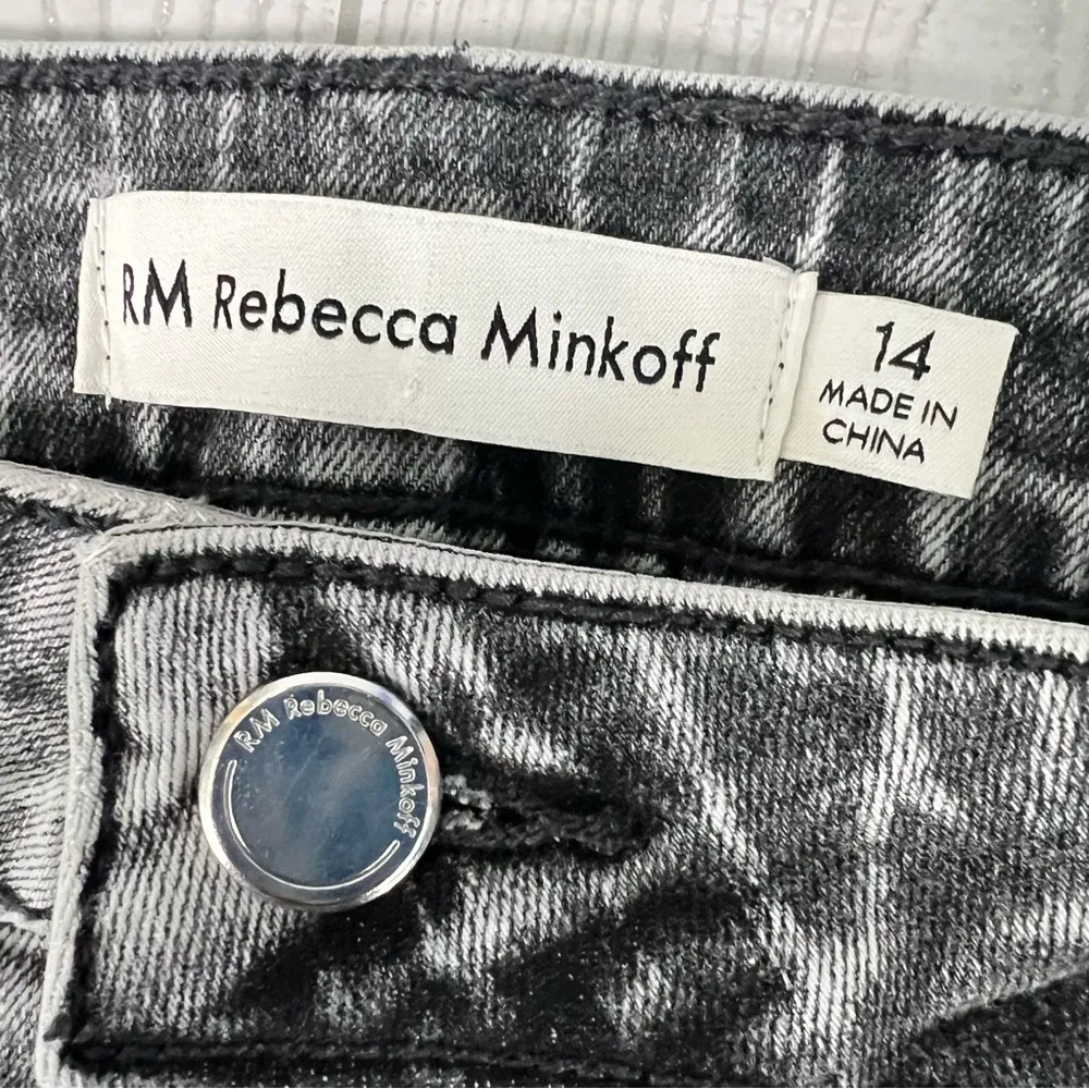 Rebecca Minkoff High Rise Barrel Wide Leg Crop Jeans Black Wash Studded - Image 3