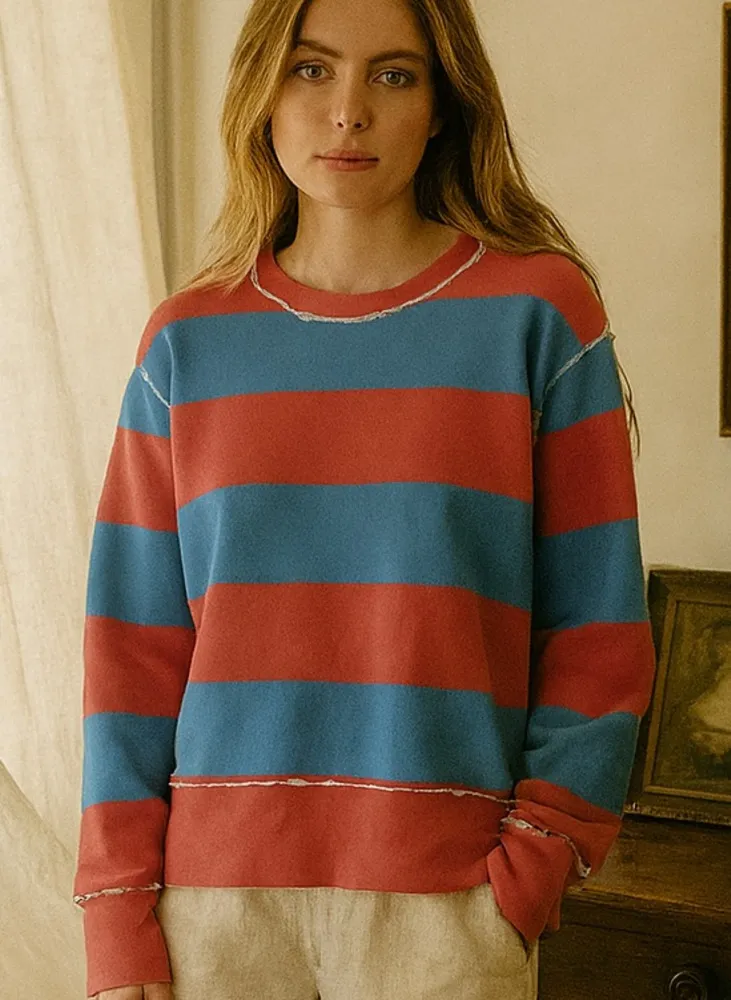 Frank & Eileen Tee Lab Bold Stripe Sweatshirt – Red & Blue, Women’s Small - Image 1