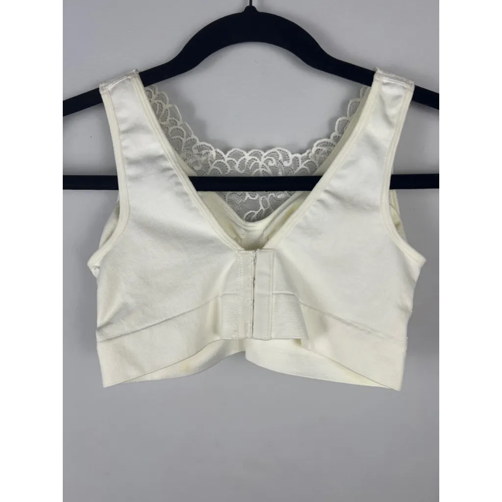 Breezies Lace Front Closure Bra Small Ivory White Wireless Comfort Support Brale - Image 3
