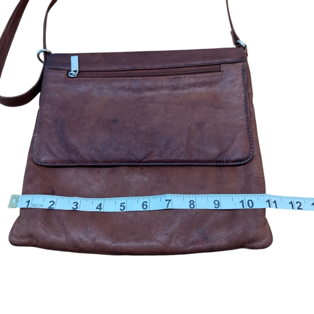 Vera Pelle Made in Italy Brown Leather‎ Crossbody Bag Flap Zip Pockets - Image 10