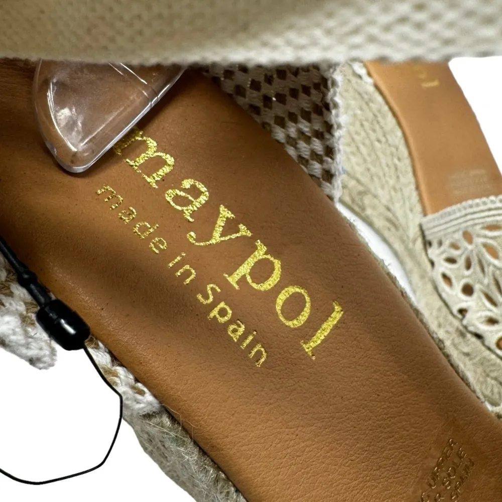 Maypol NEW Crochet Espadrille Wedge Sandals Peep Toe Ankle Wrap Cream Size 41 - Image 10