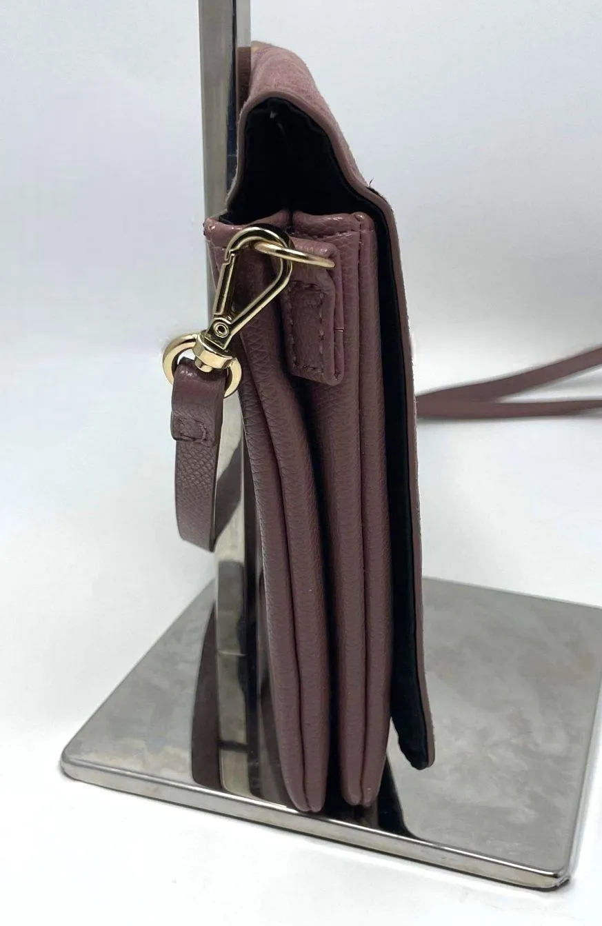 H&M Brown Mauve Suede Fabric Magnetic Flap Crossbody Handbag - Image 7