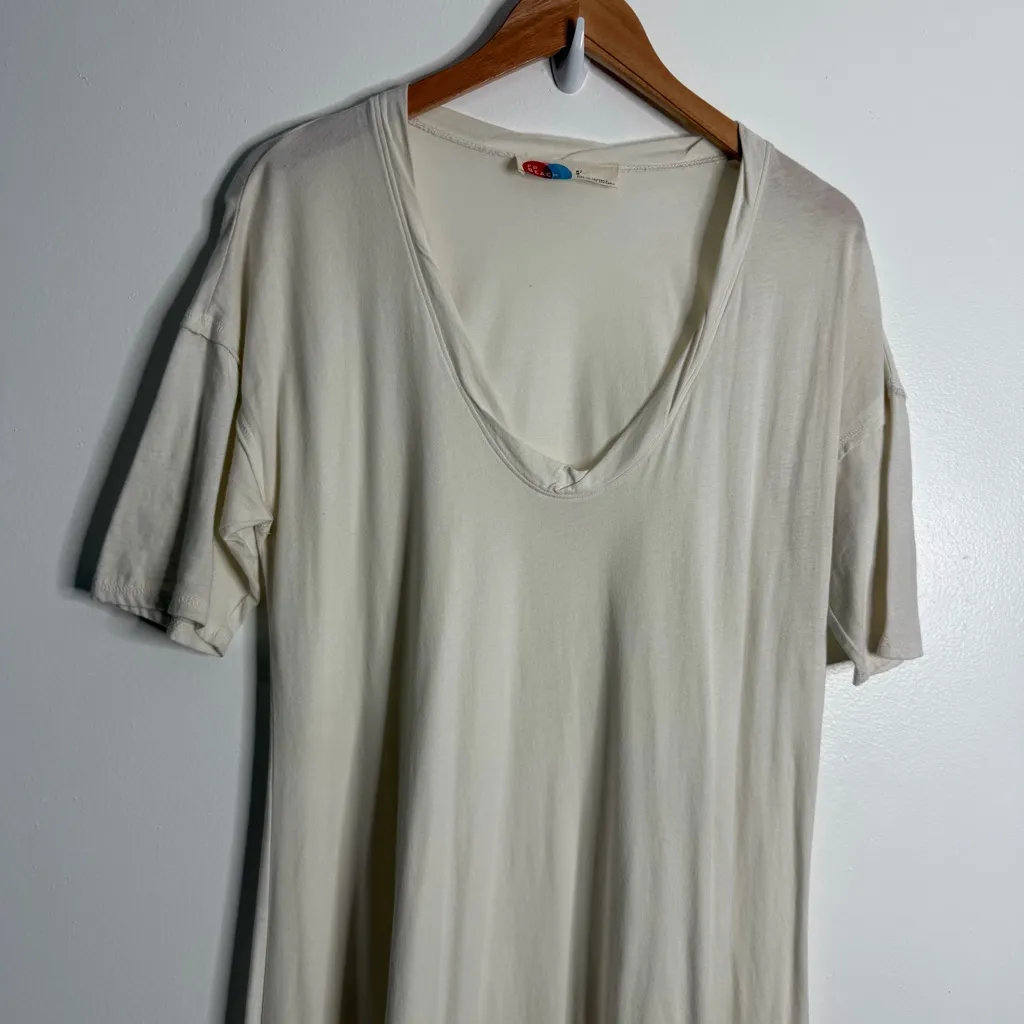 FP Beach Carter Slouchy V-Neck Dress Off-White Short Sleeve Resort Coverup Med - Image 8