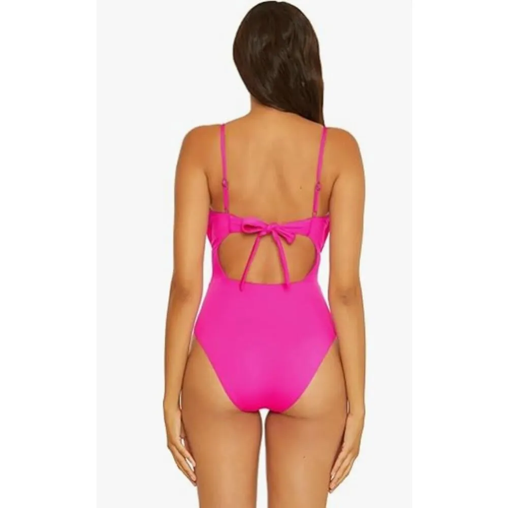 BECCA Santorini Sarai One Piece Swimsuit Plunge Neck Pink Flame Size Large NEW - Image 2