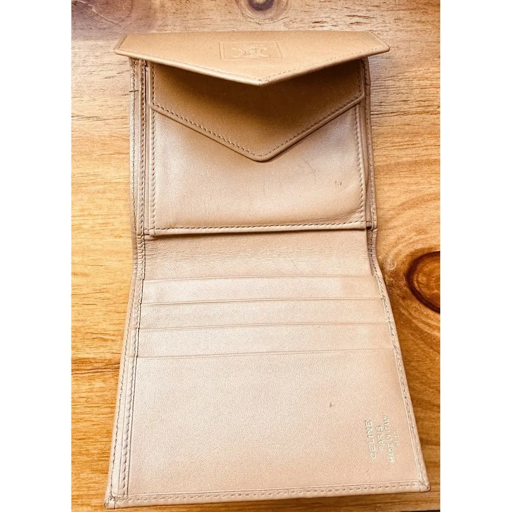 Celine Macadam Logo Embossed Brown Leather Small Tri-Fold Wallet Authentic - Image 3