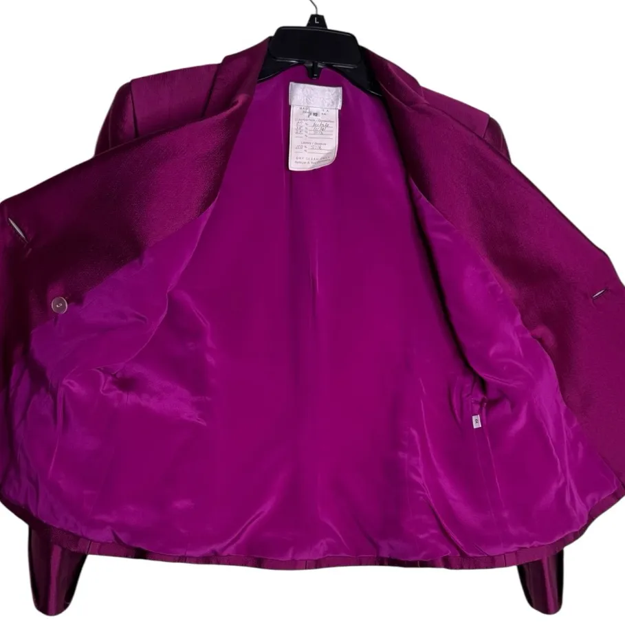 Vintage Badgley Mischka Two-Piece Suit Satin Blend Magenta Blazer Skirt Size 10 - Image 9