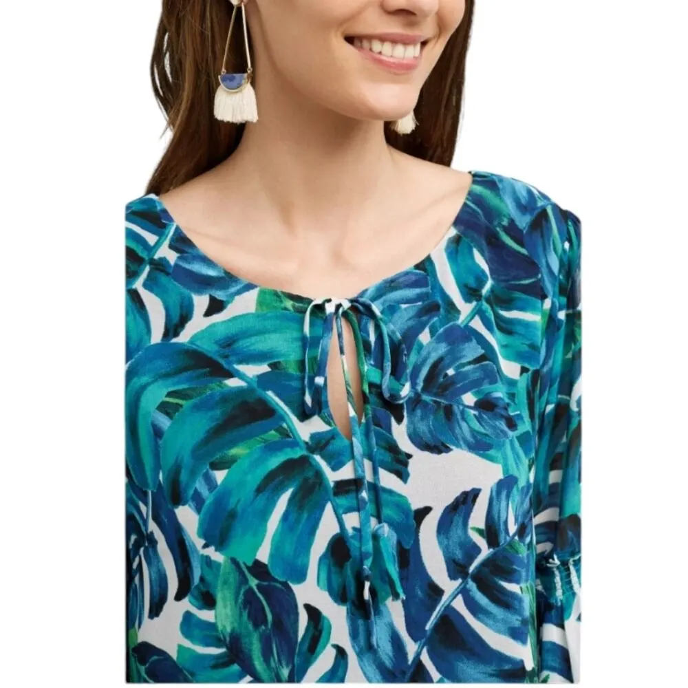 Anthropologie Chloe Oliver Parterre Swing Dress Women's XS Blue Tropical Boho - Image 3