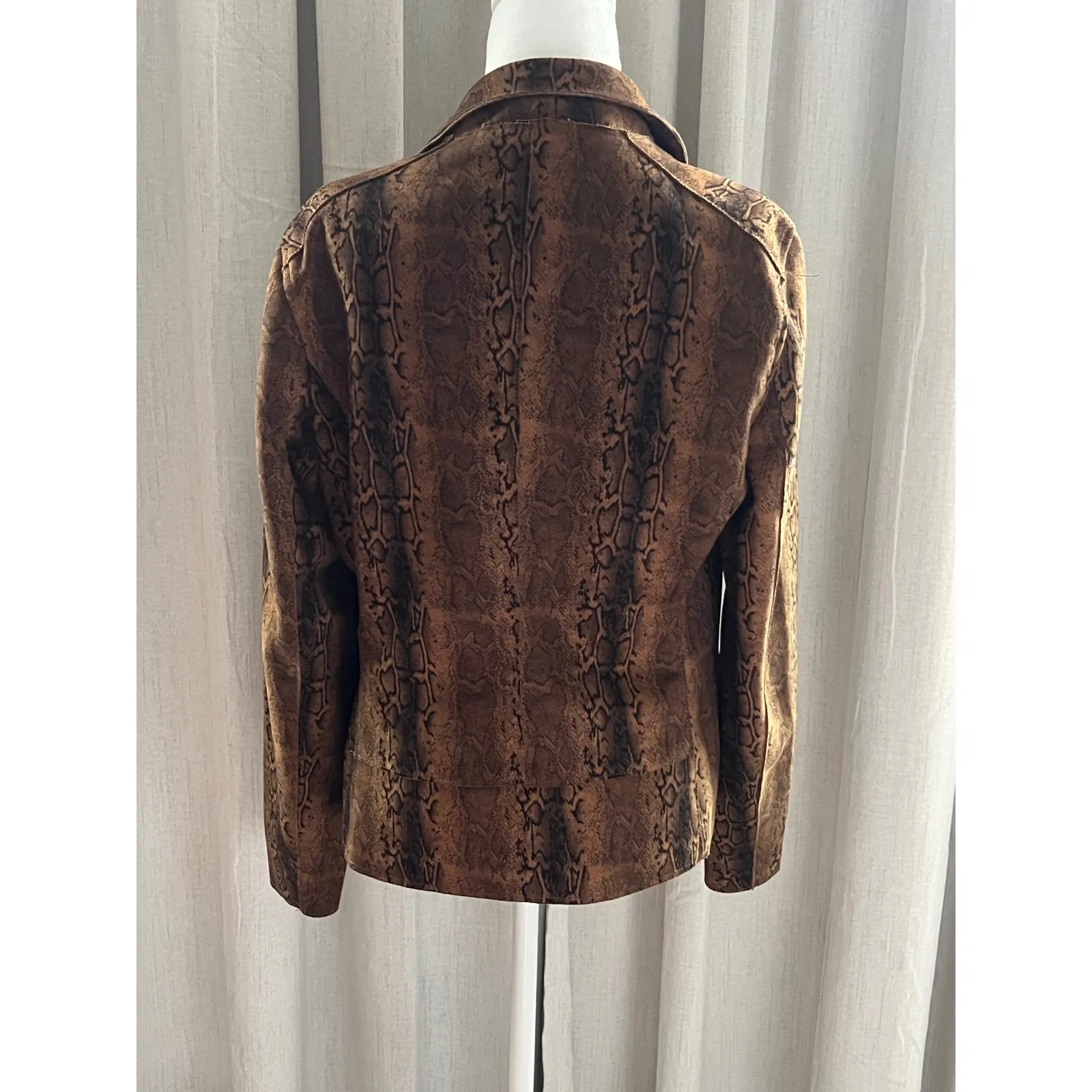 Philosophy Jacket Womans Large Snakeskin Moto  Brown Gold Hardware‎ Faux Leather - Image 5