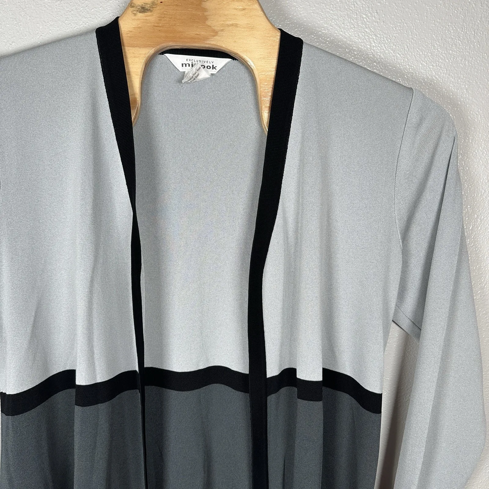 Exclusively Misook Open Front Cardigan Gray Black Womens XL Career Office - Image 2