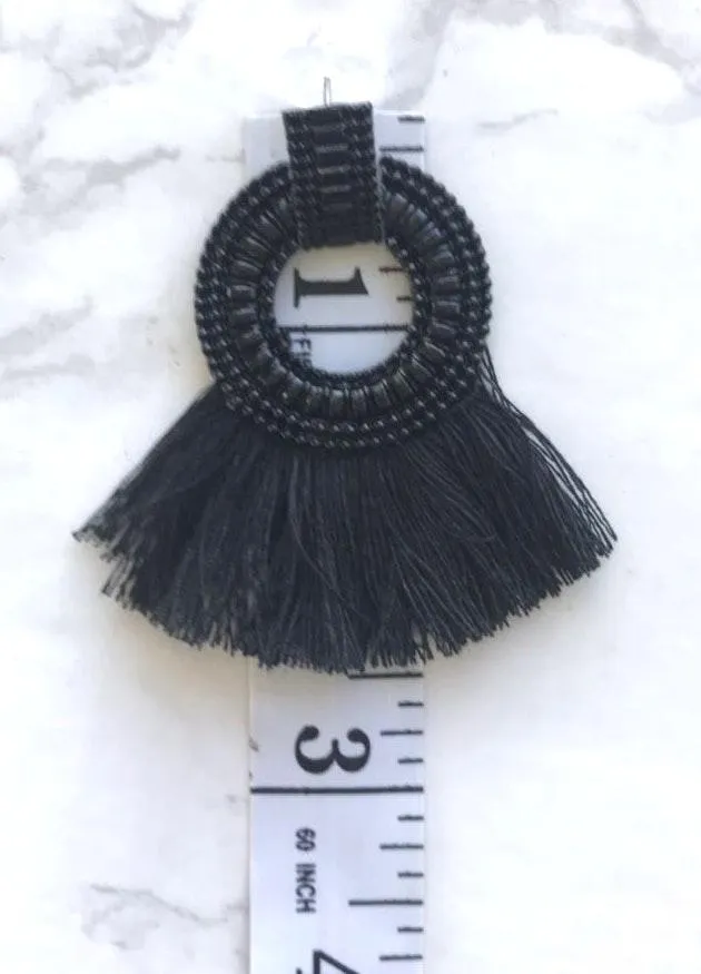 NWT Tassel Decorated Hoop Drop Earrings Black - Image 5