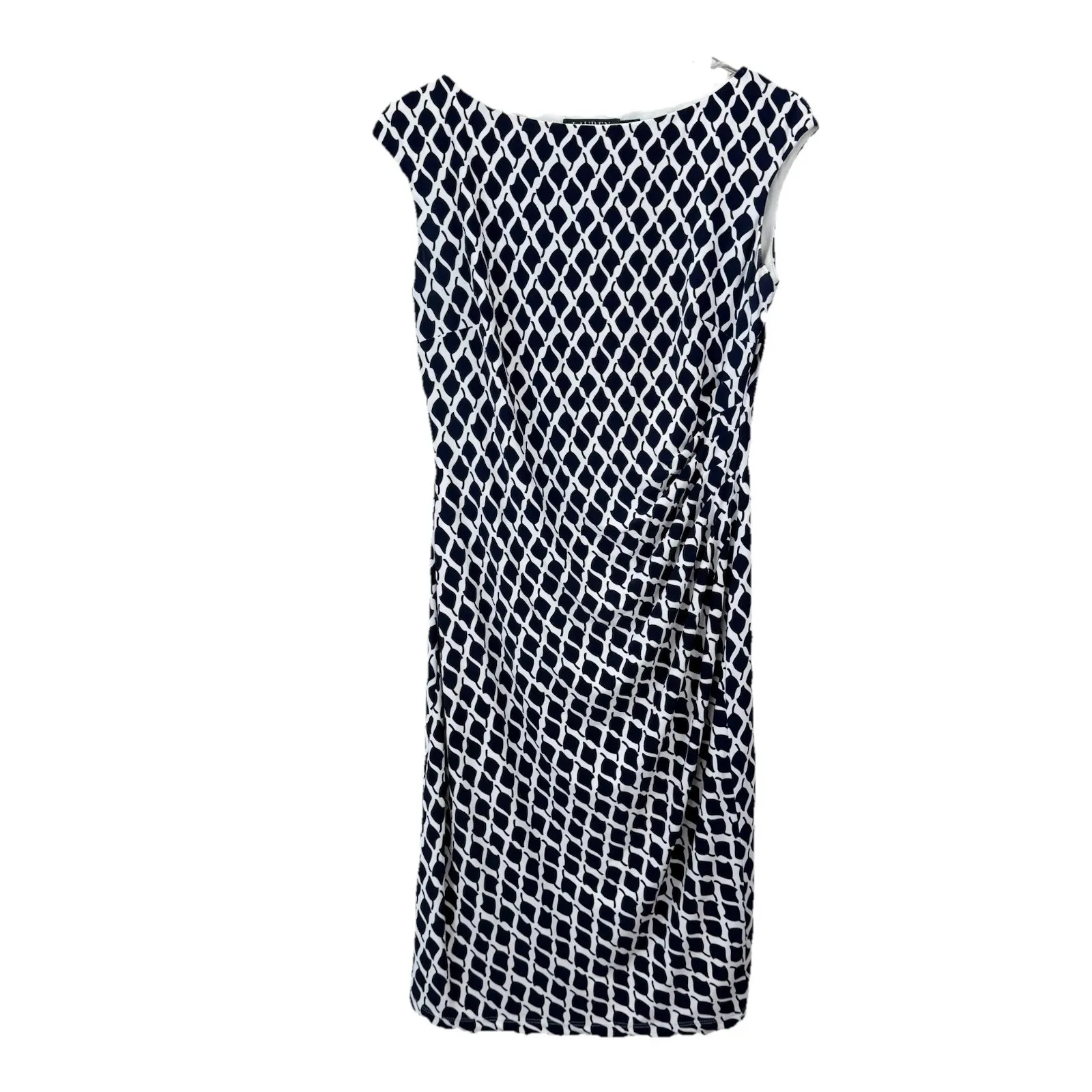Ralph Lauren Black Ivory‎ Lattice Geo Stretch Ruched Sleeveless Sheath Dress 8 - Image 2
