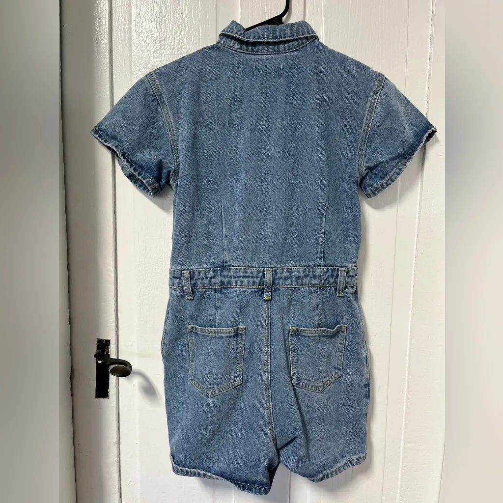 LIONESS  U know What Denim Jean button down romper size small - Image 3