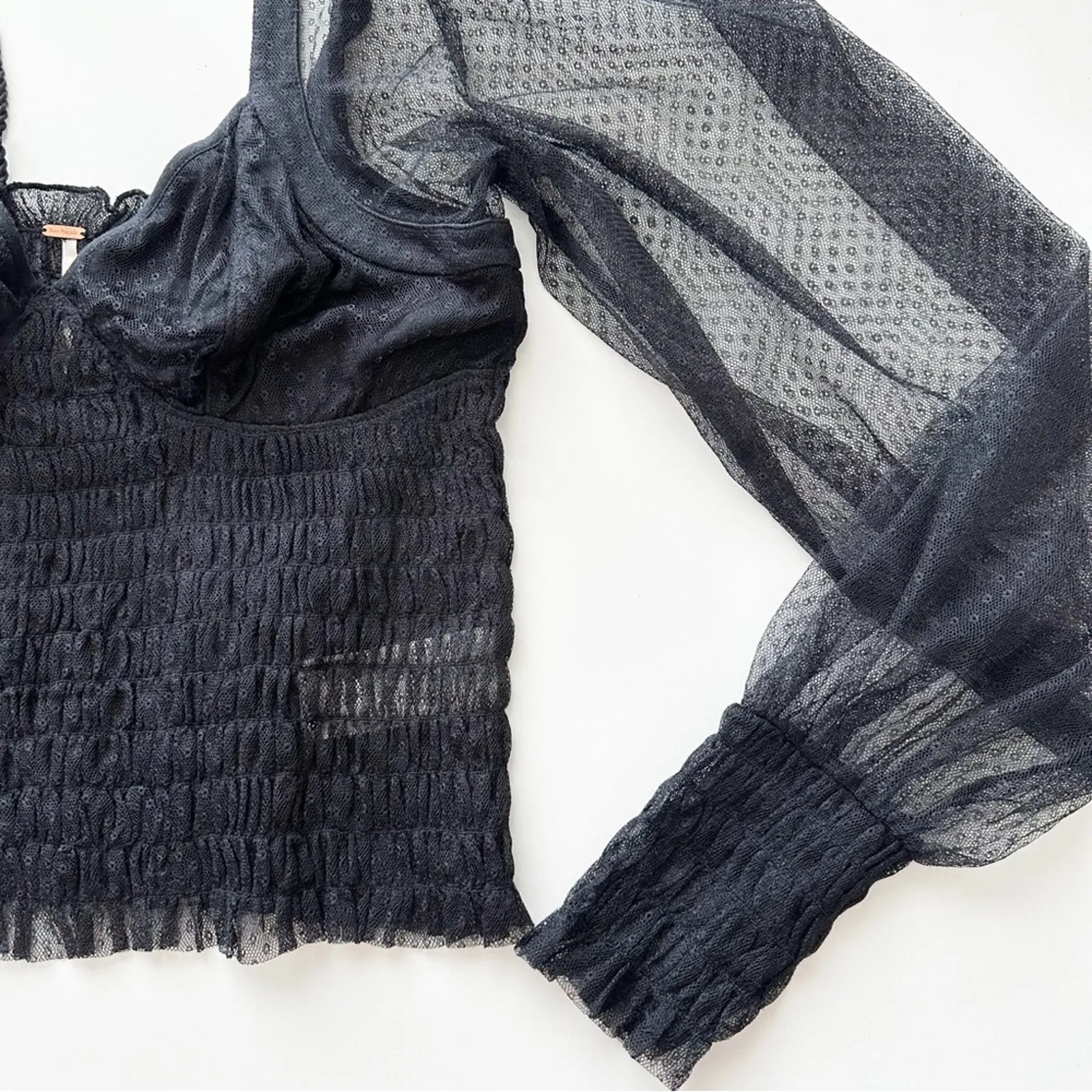 Free People Sheer Long Sleeve Black Blouse - Image 5