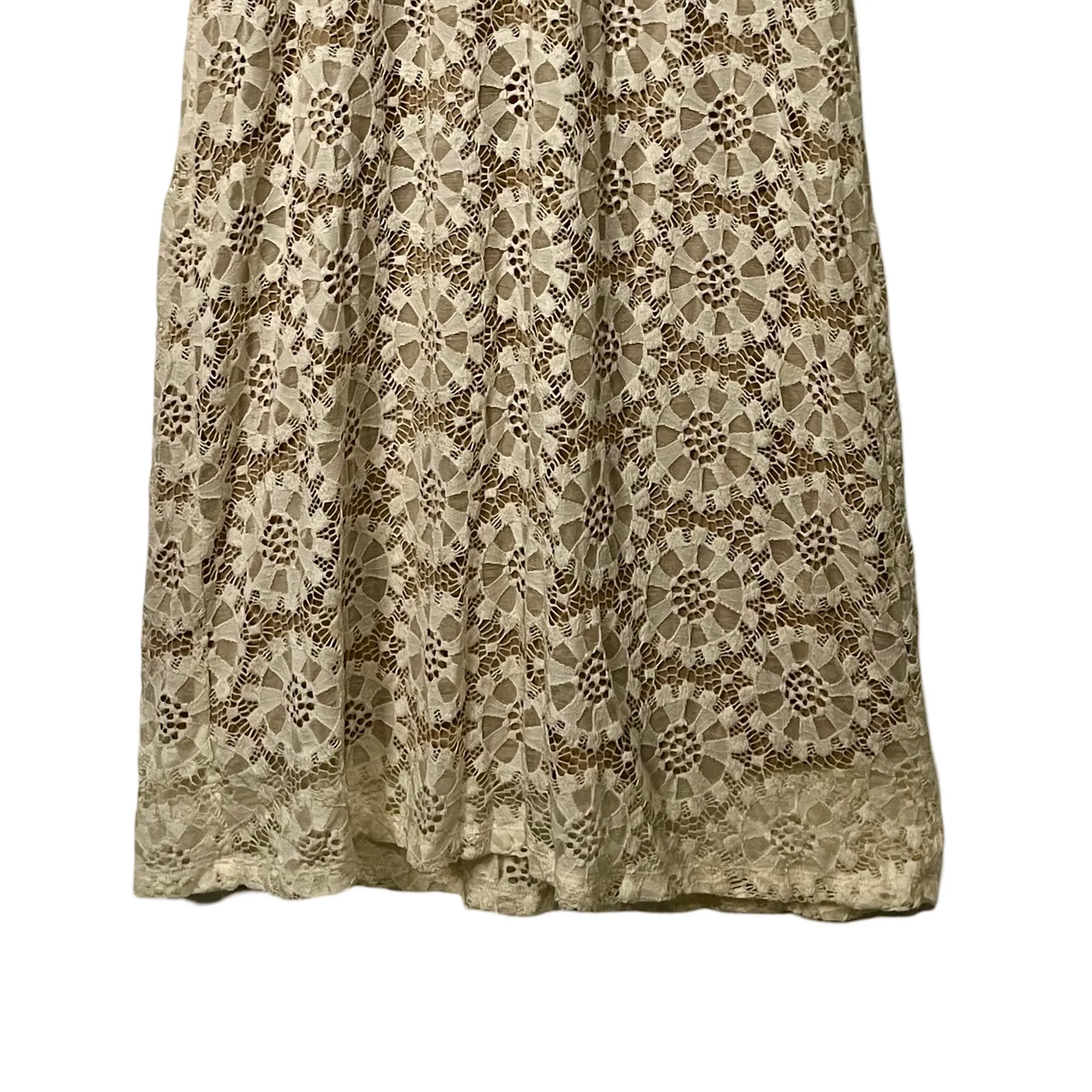 Ronni Nicole Womens Dress Size XL White Floral Lace Tan Lined Sleeveless Zip Up - Image 4