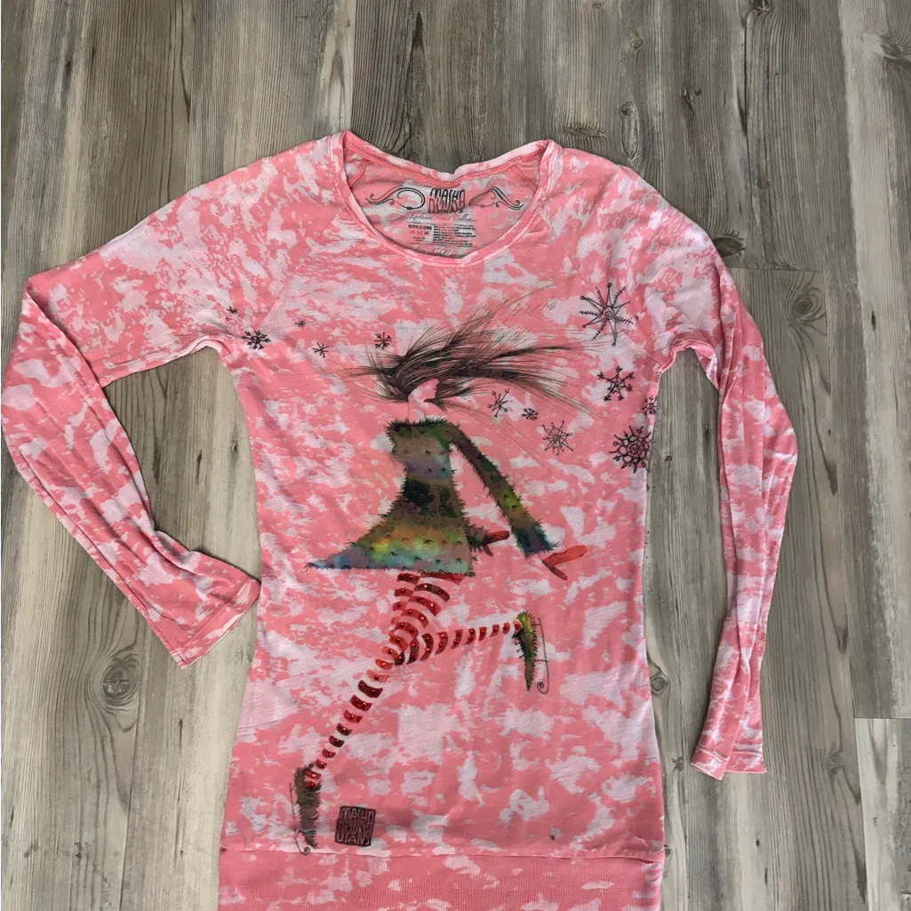 Masha D’yans Long Sleeve Burnout Top Pink Graphic Artist Shirt Size Medium - Image 7