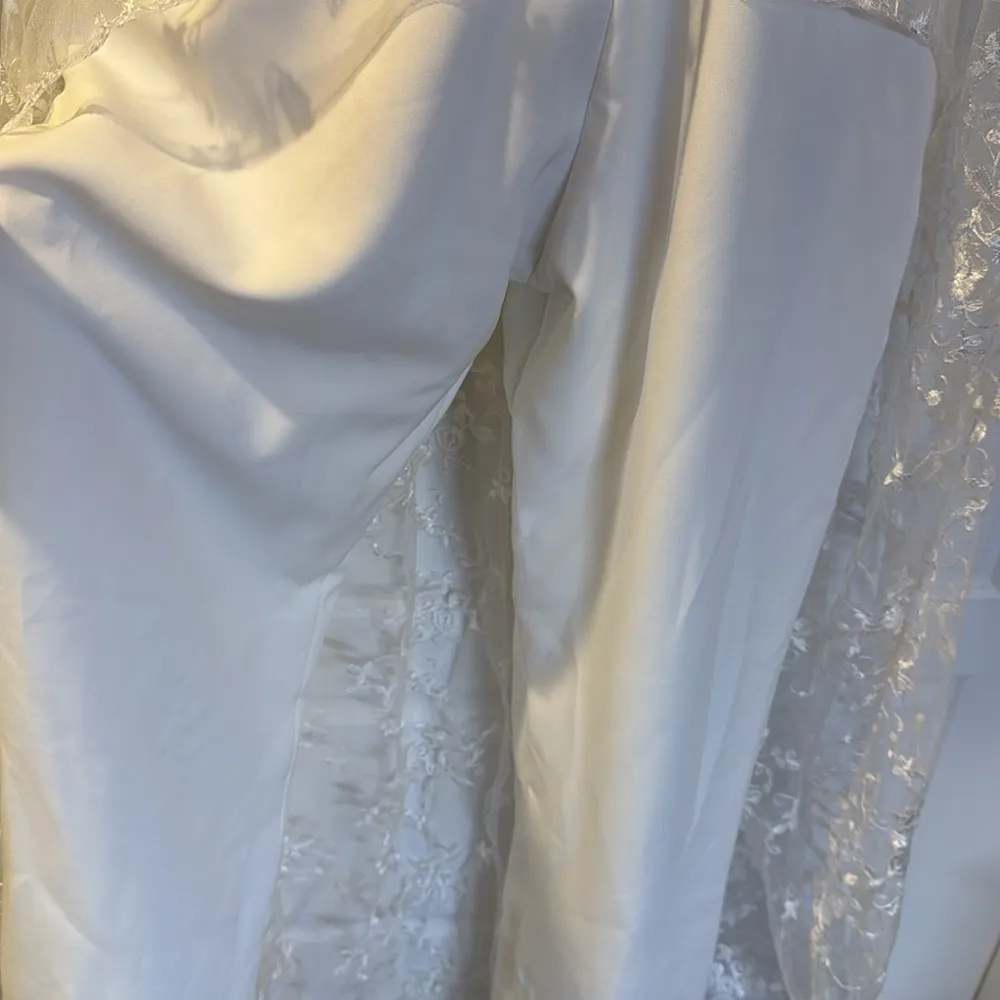 Bridal Wedding Bachelorette Jumpsuit with Lace US 10 White - Image 9