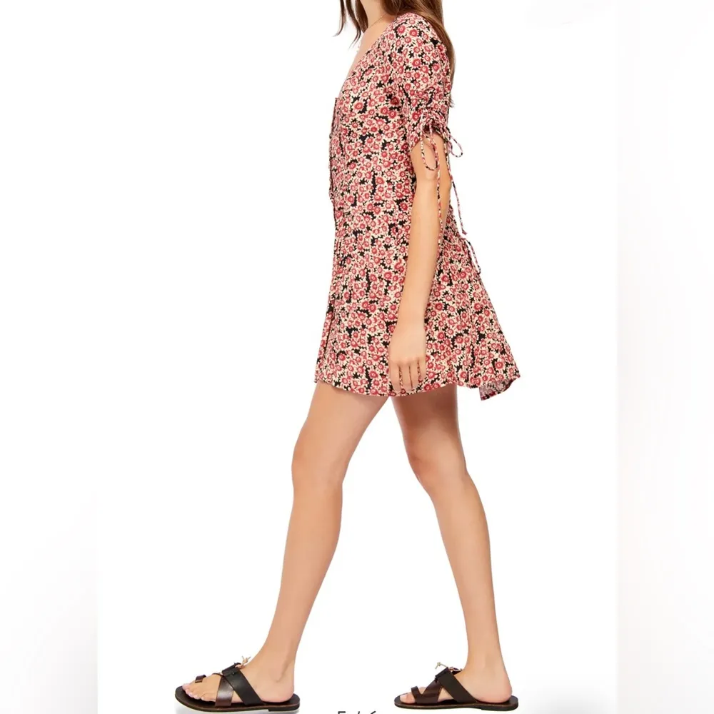 Free People Printed Lace-Up Mini Dress in Black Combo - Image 3