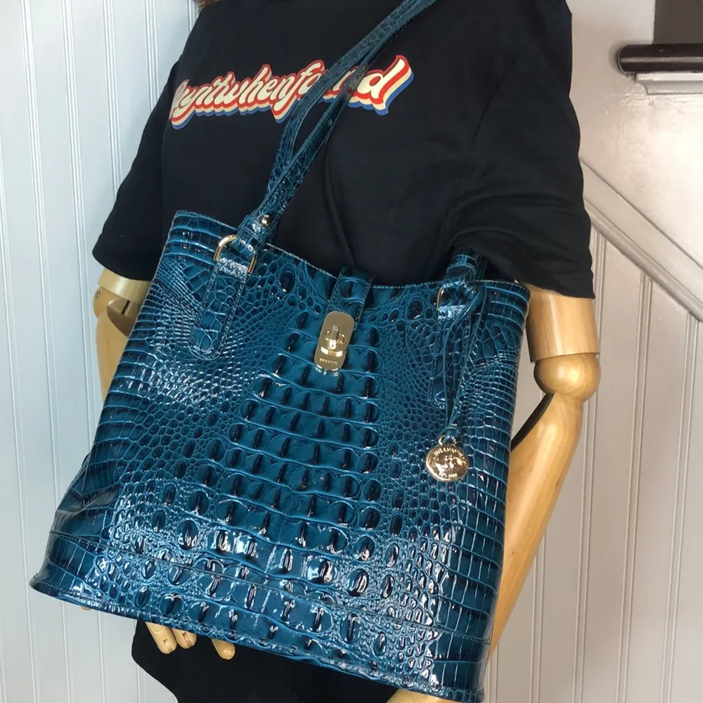 Teal Croc Embossed Melbourne Turn Lock Shoulder Bag NWOT - Image 16