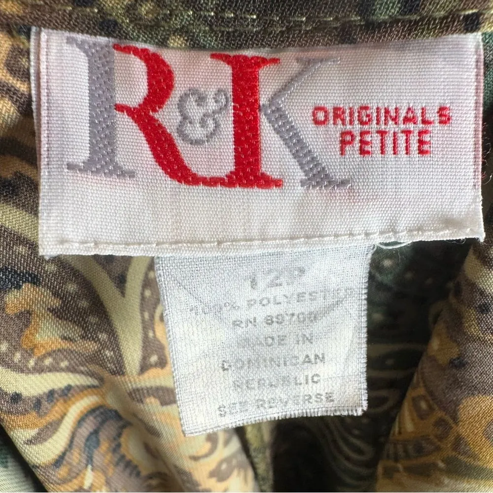 R&K Originals Vintage green and brown all over print maxi dress size 12P - Image 5