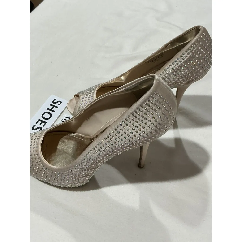 Woman’s Jennifer Lopez Bling Blush Peep Toe Platform Stiletto Heels 8 M Pink - Image 3