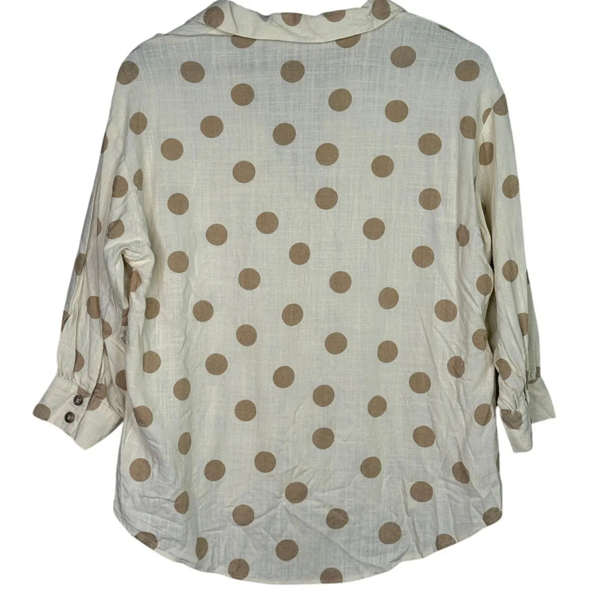 Zara Button Up Shirt Textured Polka Dot Collared Long Sleeve Small Ivory Beige - Image 13