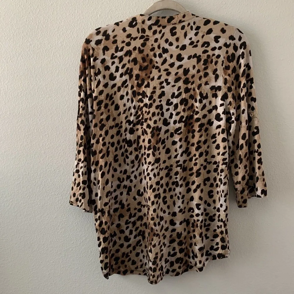 Calvin Klein Womens Size Medium Multicolor Animal Print Zipper Detail Blouse - Image 3