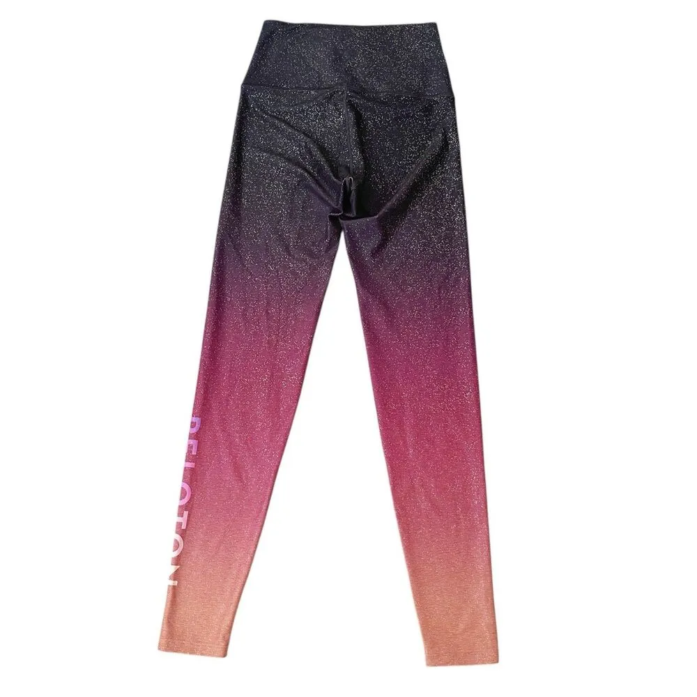 Peloton Womens Leggings Sz Small High Waist X Sunrise Fade Sparkle Compression - Image 2