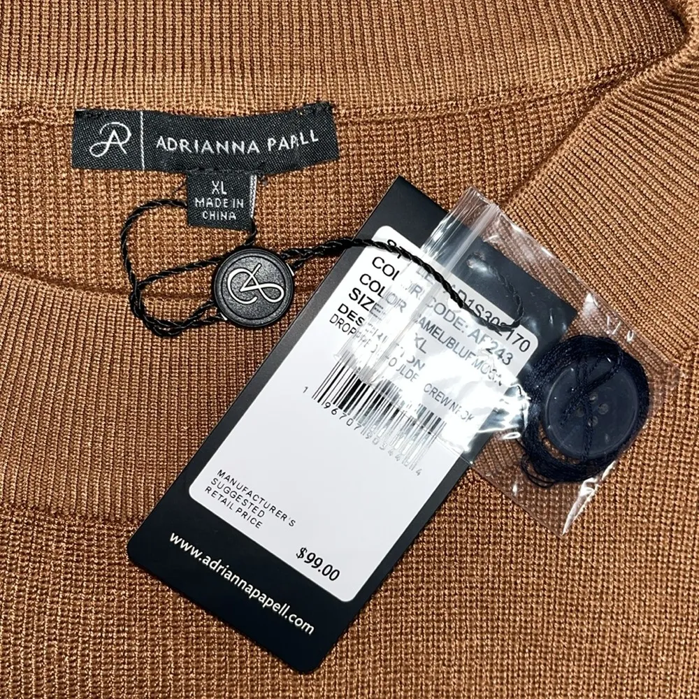 Adrianna Papell NWT XL Camel - Navy Stripe Drop Shoulder Crew Neck Sweater Top - Image 3